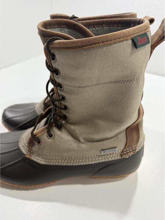 Bass Duck Boots Mens 12M Waterproof Brown Tan Canvas Rubber Lace Up Winter Boots main image 4
